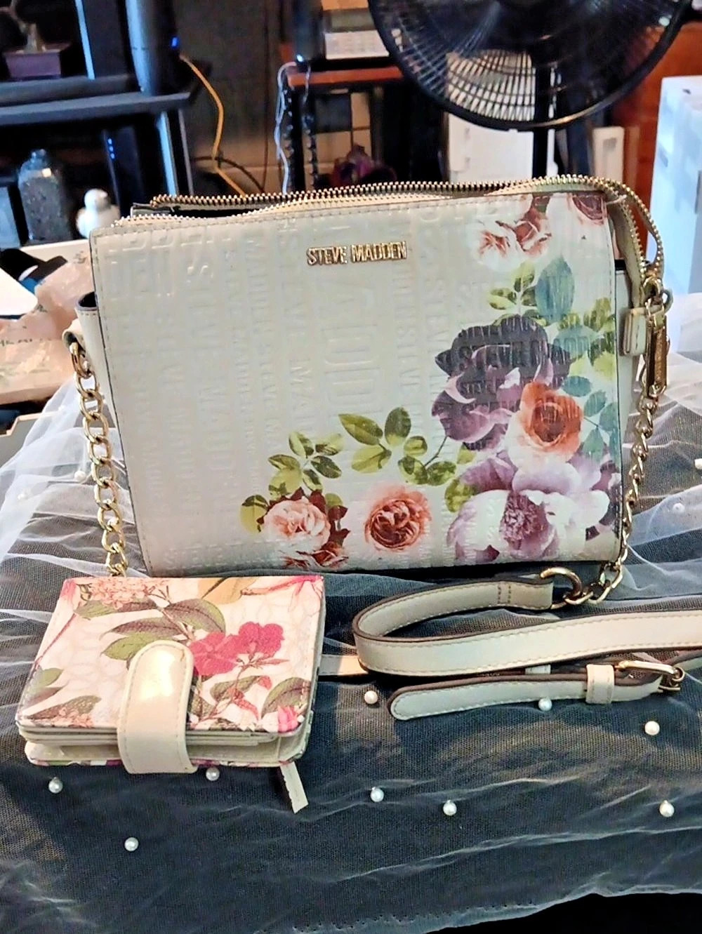Steve Madden Floral Crossbody Bag & Wallet in Green & Pink